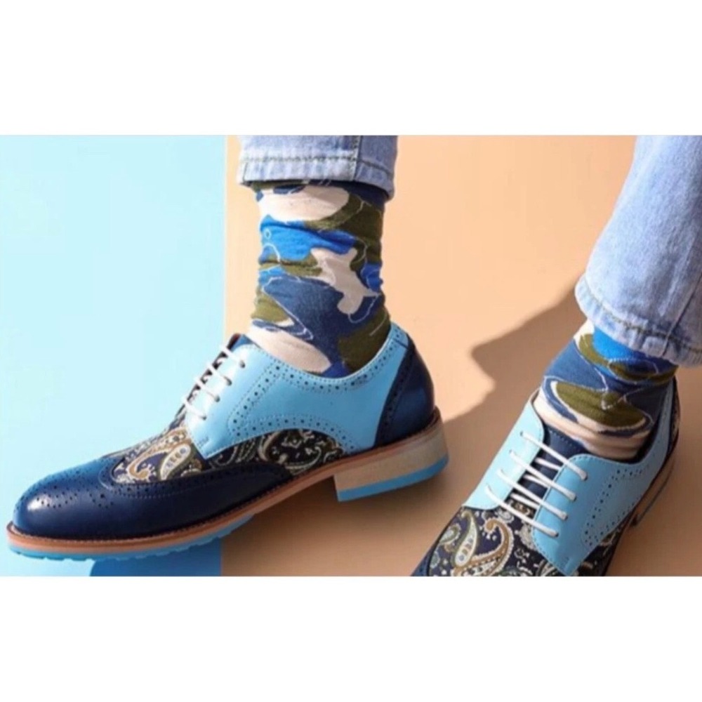 Light Blue & Navy Men’s Paisley Oxford Dress Shoes
